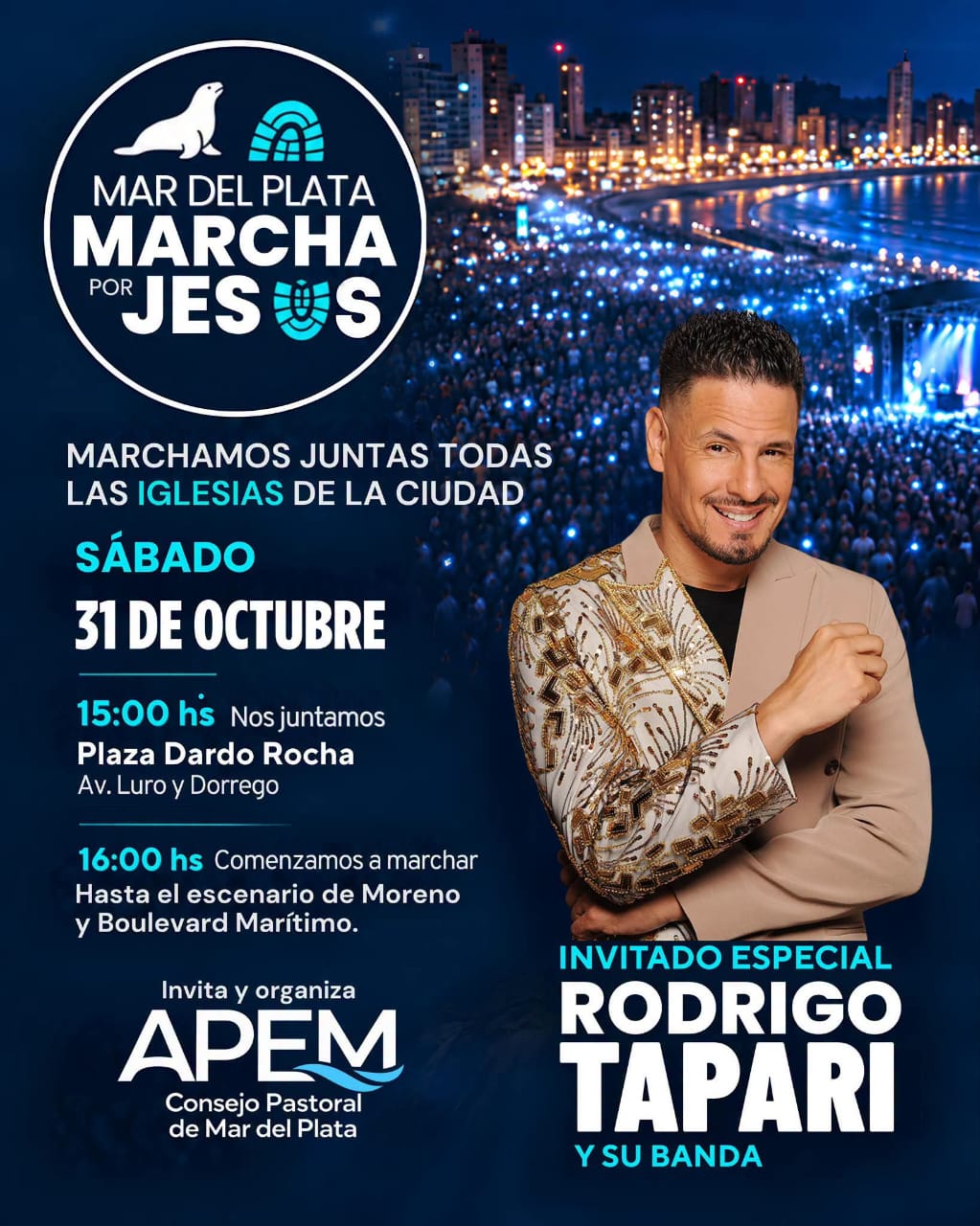 Mar del Plata marcha por Jesús: las iglesias de la ciudad se unen en una caminata multitudinaria que cerrará con Rodrigo Tapari